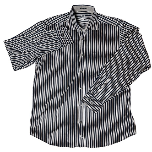 Bugatchi Uomo Classic Fit Mens Gold Striped Long Sleeve Button Up Shirt Size M - Picture 2 of 4